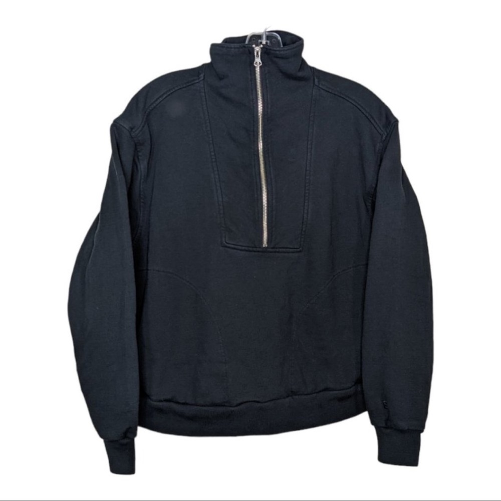 Everlane The Track Half-Zip Sweater Medium Black Sweatshirt Organic Cotton